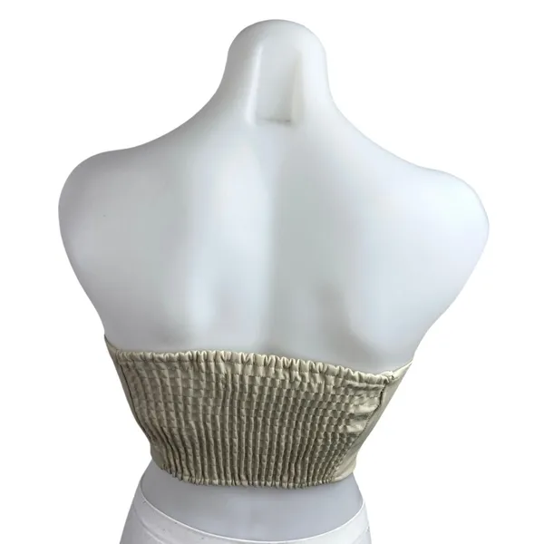 Zara Beige Sleeveless Strapless Lace Up Corset Bustier Smocked Crop Top Size XS - Image 2