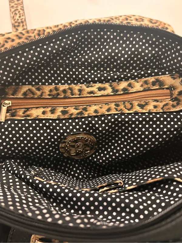 Leopard Print Flap Satchel Handbag - Black & Leopard very nice! Never used - Image 9