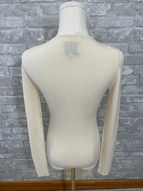 Reformation Cream Nativa Wool Ribbed V-Neck Sweater - Image 3