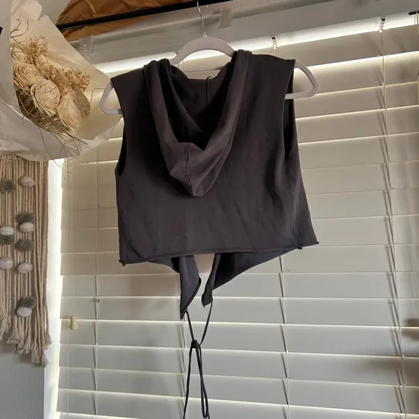 Zara Knit Charcoal Gray Hooded Wrap Tie Top Size M - Image 2