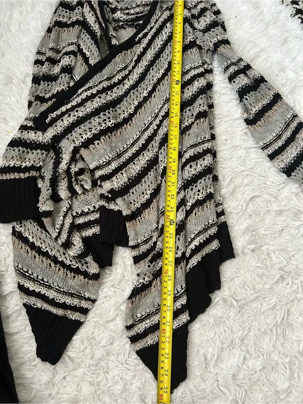 American Eagle Women's Striped black gray Open Front Knit Cardigan Sweater small - Image 7