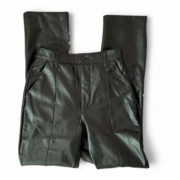 Abercrombie Faux Leather Pants High Rise‎ Trousers Straight Leg Black - Image 3