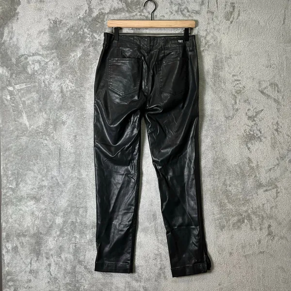 Kut From The Kloth‎ Reese Ankle Straight Leg Zipper Black Faux Leather Pants 6L - Image 3