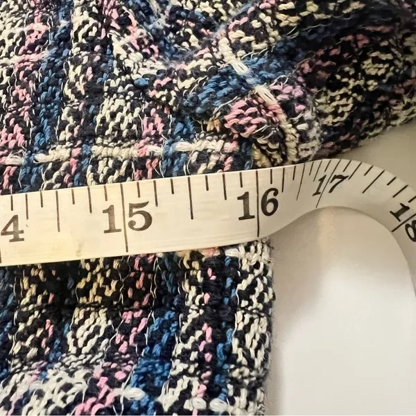 IRO Paris Multi Color Tweed Fringe Collarless Zip Pocket Jacket Blue Pink 36 4 - Image 7