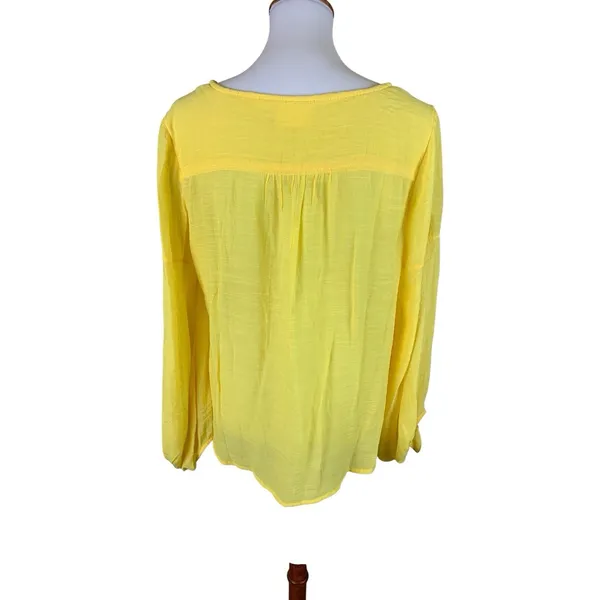 Maeve Anthropologie Verona Yellow V‎ Neck Tie Balloon Sleeve Blouse Boho Flowy M - Image 3