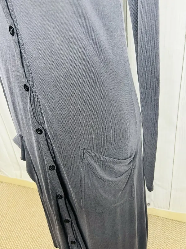 By Together Long Dress Ribbed Cardigan Button Down V-Neck Gray Size M - Image 5