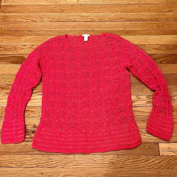Chico's Pink Crochet Open Knit Long Sleeve Pullover Boho Sweater - Image 5