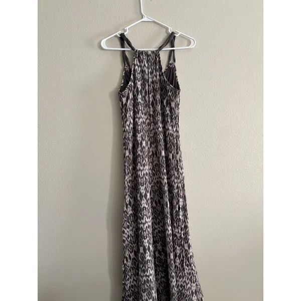 Garnet Hill Maxi Dress Womnes Medium Brown Cream Halter Cotton Gauze Resort - Image 2