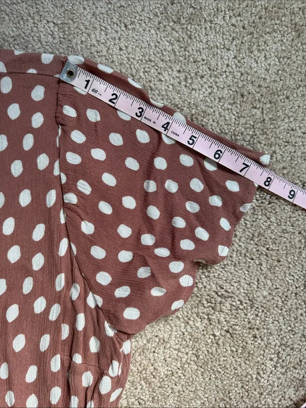 Abercrombie & Fitch Mauve Pink Polka Dot Faux Wrap Mini Dress. Size Medium - Image 11
