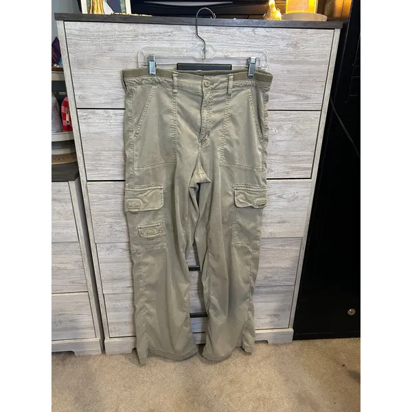American Eagle Women Olive Green Stretch Cargo Pants Straight Leg Size 10 Reg - Image 2