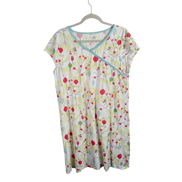 Green Cotton by Garnet Hill 100% Cotton Nightgown White Lantern Floral Womens XL - Image 3