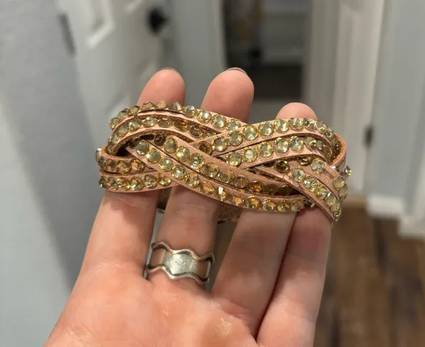 Pink and Gold Rhinestone Braided Wrap Bracelet - Image 6