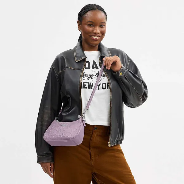 Coach CDA98 Patent Debossed Signature Teri Shoulder Bag Crossbody Light Violet - Image 2