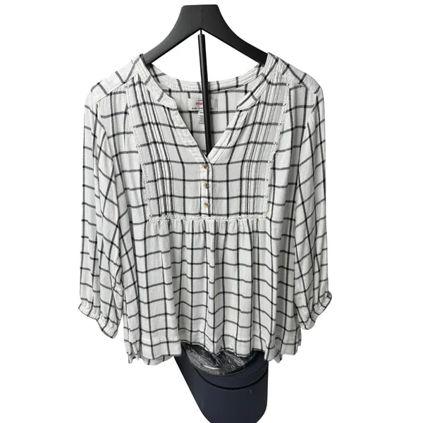 Wrangler White Black Plaid Pintuck Blouse Western Boho Size Medium - Image 5