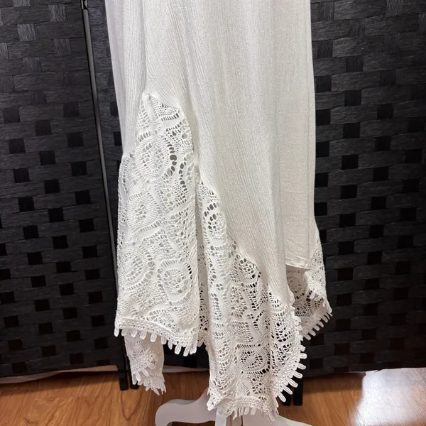 Sleeveless Beach Dress Crocheted Lace Straps Sz S Asymmetric Grad Ethereal Bride - Image 7