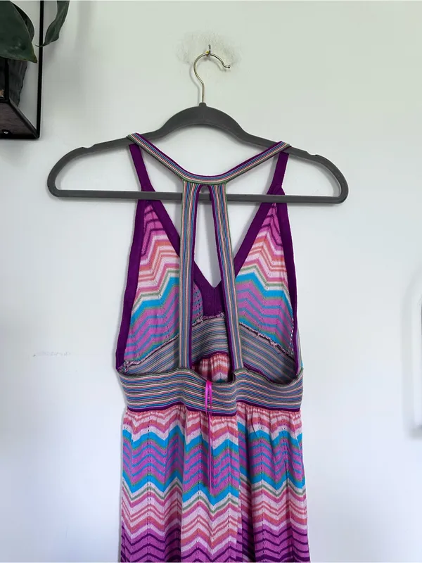 NWT Macbeth Collection Knit‎ Chevron Stripe Open Back V Neck Tank Midi Dress Med - Image 4