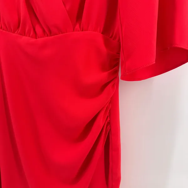 Amanda Uprichard Red Surplice Ruched V-Neck Mini Dress Size Small Tulip‎ Skirt - Image 3