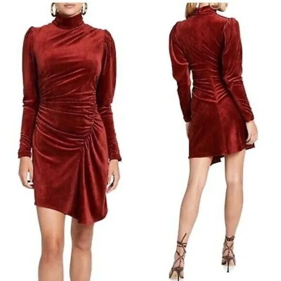 A.L.C. Frank Marcel Long Sleeve Corduroy Cocktail Dress Burnt Siena Orange Size‎ 2 - Image 2