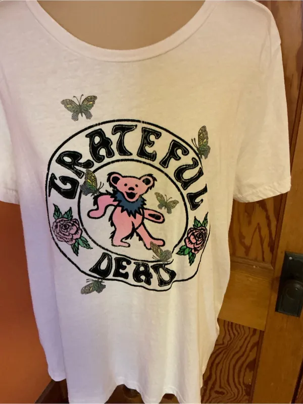 Grateful Dead Lucky Brand Dancing Bear Roses Flocked Graphic Tee XL - Image 6