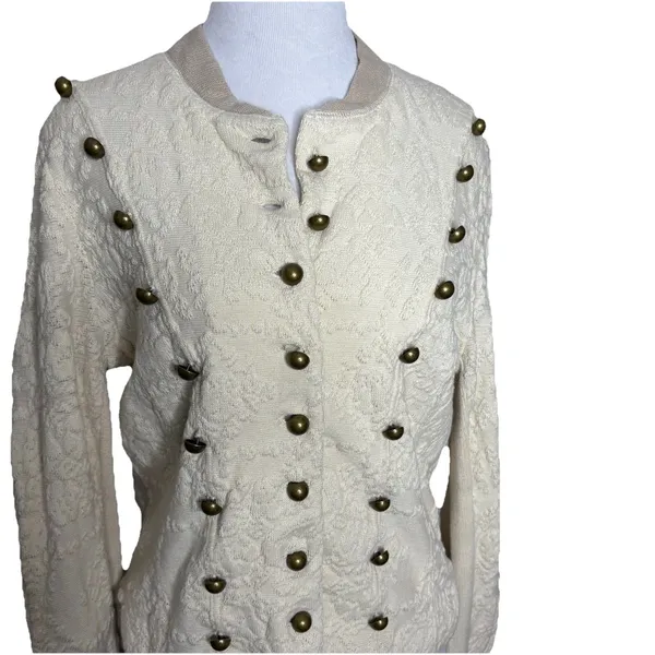 Free People Cream Military Style Lace Knit Sweater Jacket Size Medium Womens - Image 2