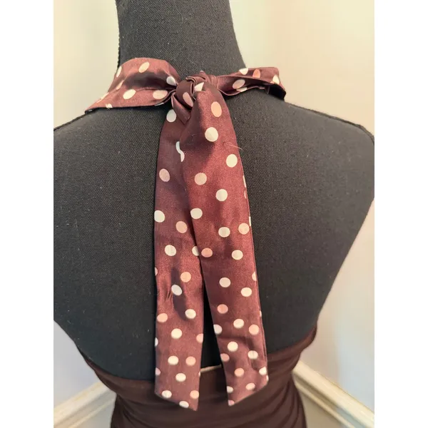 Vintage Y2K Taboo Brown Polka Dot Halter Ruffle Mini Dress Whimsygoth Fairycore - Image 7