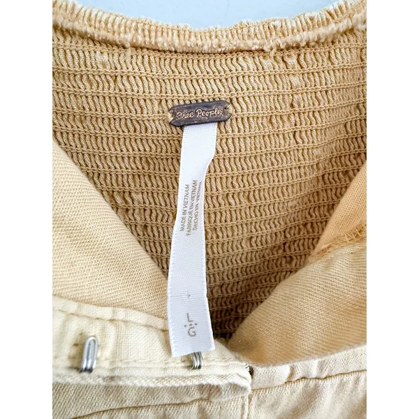 Free People | Cheyenne Denim Mini Dress Sand Dune Yellow Puff Sleeve | Sz L - Image 8