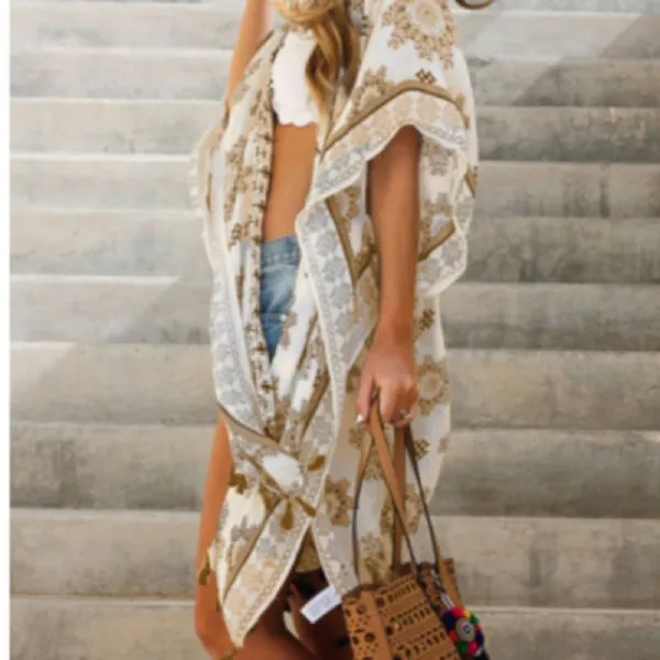 Boho Kimono w/ Tan & Pink Details - Image 2