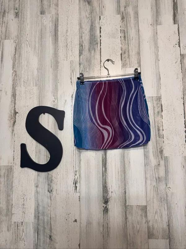 SheIn Wavy Graphic Print Sheer Mesh Mini Skirt Womens Size Small Purple Blue Cover Up - Image 5