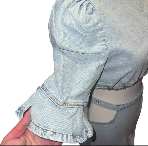 We Wore What Cropped denim top & cut out skirt - Image 8