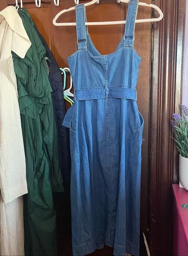 H&M Denim Snap Asymmetrical Crossover Dress w/Belt - Image 3