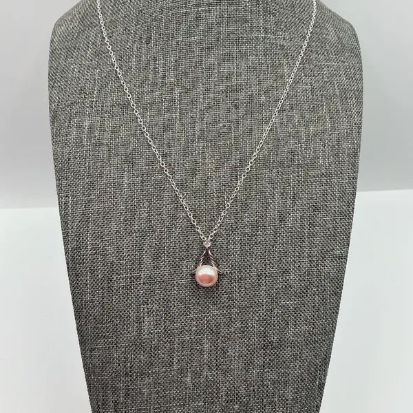 Pink Pearl Christmas Tree Pendant Necklace - Image 2