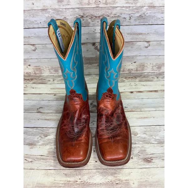 Anderson Bean Cowboy Boots Men's Size 9 Women's 10.5 Turquoise Square Toe Brown - Image 2