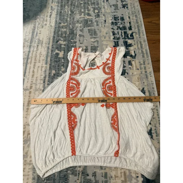 Free People White Orange Embroidered Boho Sleeveless Blouson Top Blouse - Image 6