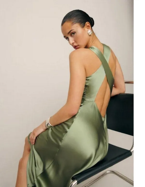 💕REFORMATION💕 Casette Silk Dress ~ Artichoke Green 10 NWT - Image 11