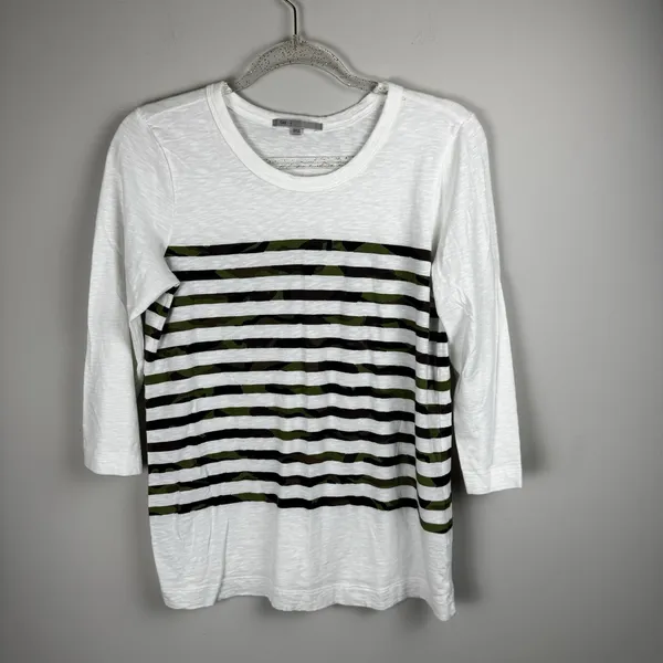 Gap Women's Medium 3/4 Sleeve White Camo Striped Shirt‎ 100% Cotton - Image 8
