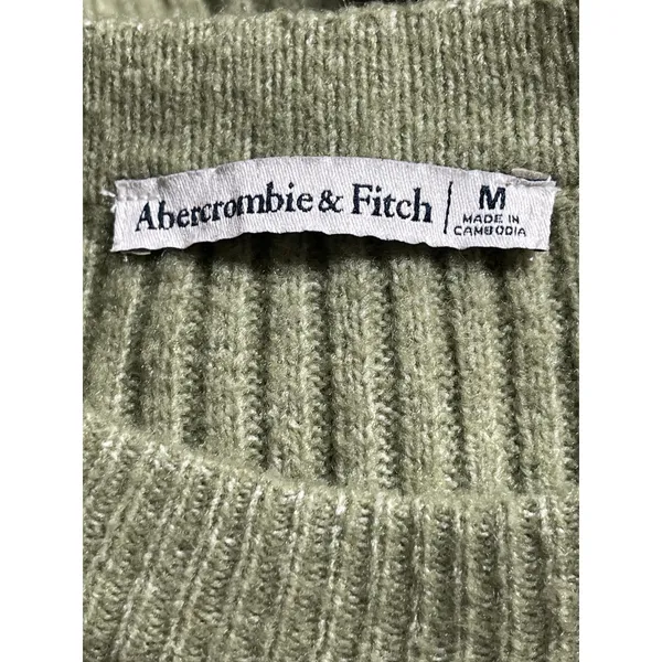 Abercrombie & Fitch Women's Green Ribbed Knit Long Sleeve Sweater Top Size M - Image 5