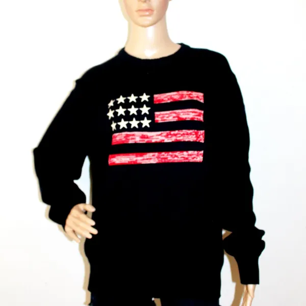 NWT Weatherproof Cotton Sweater Pullover Flag Striped Y2K Medium Navy Red - Image 4