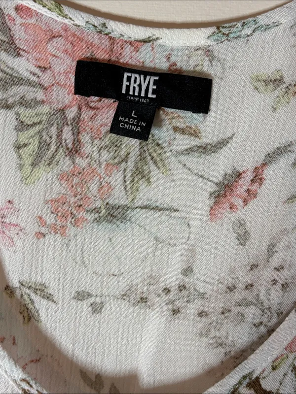 Frye Floral Button-Front sleeveless Maxi Dress White with Pink & Olive large - Image 5
