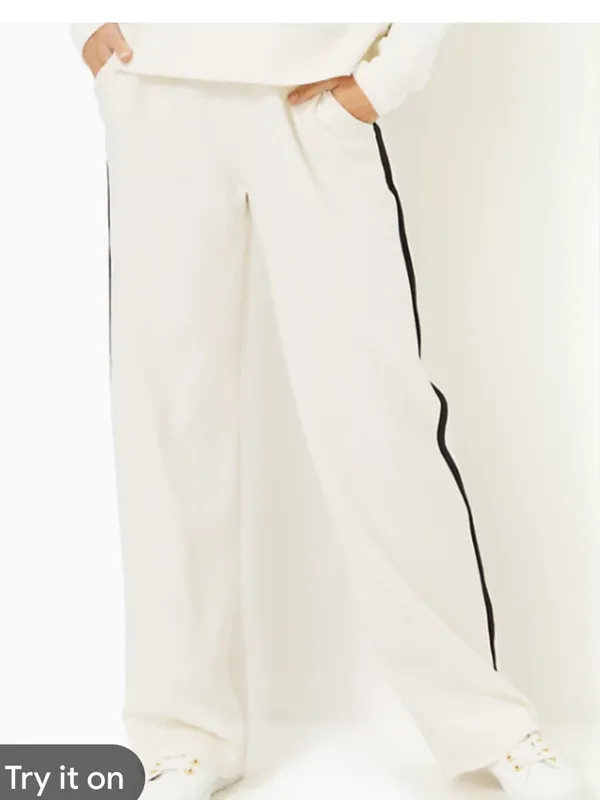 Lilly Pulitzer Luxletic UPF 50 Ivory Wide-Leg Track Pants with Black large‎ - Image 2