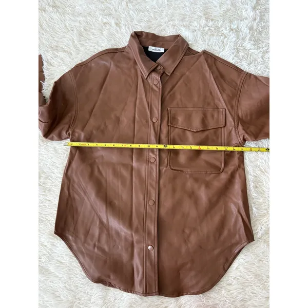En;semble Faux Leather Shirt Jacket Button Down Oversized Brown‎ Shacket Medium Brown - Image 4