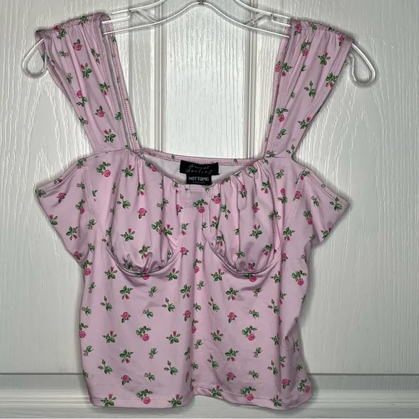 Hot Topic Sweet Society Pink Roses Top Size L Tank Top Cropped - Image 10