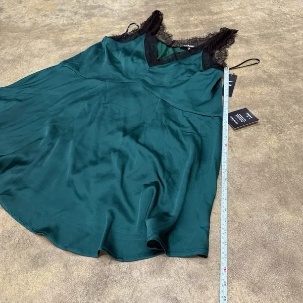 Lulus Forever My Love Emerald Green Satin Lace Sleeveless Swing Dress - Image 6