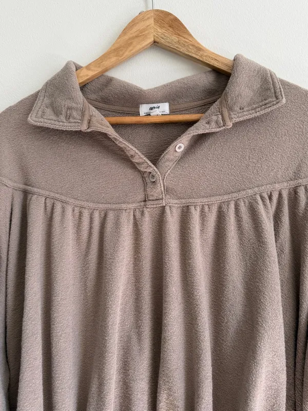 Aerie Terry Button Sweater Size Small Oversized Pullover Soft Life Brown Neutral - Image 3