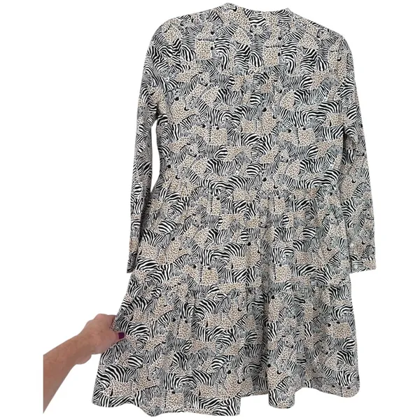 J.Crew Animal Print Novelty Zebra Leopard Long Sleeve Tiered‎ Mini Dress Size XS - Image 8