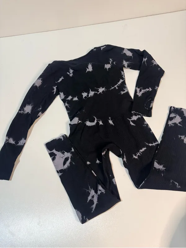 Women's Black Tie-Dye Long-Sleeve Jumpsuit - Image 5