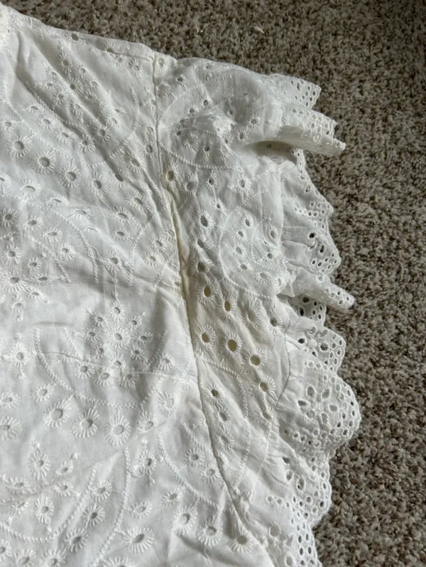 Polly White Eyelet Ruffle Mini Dress Bachelorette Wedding Shower 12 - Image 10