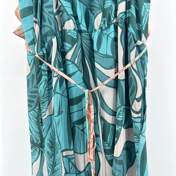 Farm Rio Anthropologie Ruffled Botanical Maxi Dress Tropical Teal‎ Pink Small - Image 9