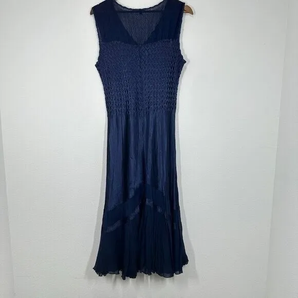 Komarov Navy Blue Women's Size XL‎ Charmeuse & Chiffon Tiered Cocktail Dress - Image 9