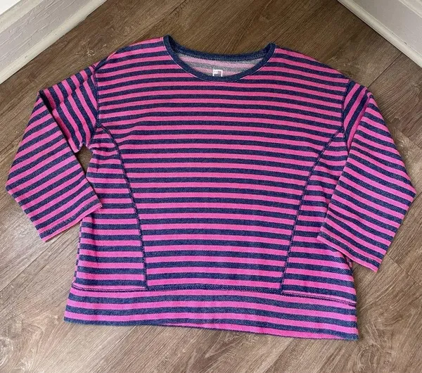 Jcp Pink Blue Striped Long Sleeve Casual Top ~ Cotton Polyester ~ Size XL - Image 4
