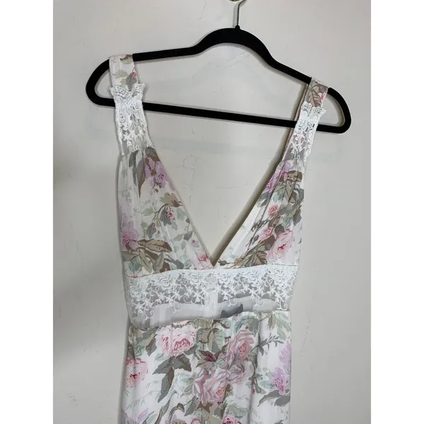 Majorelle Floral Romantic Maxi Dress Bridal Fairy Sz Medium Cream Pink Green - Image 8